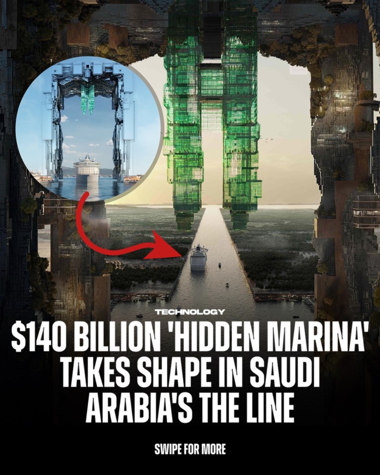 Illustration of the $140 billion Hidden Marina under construction in Saudi Arabia’s The Line.