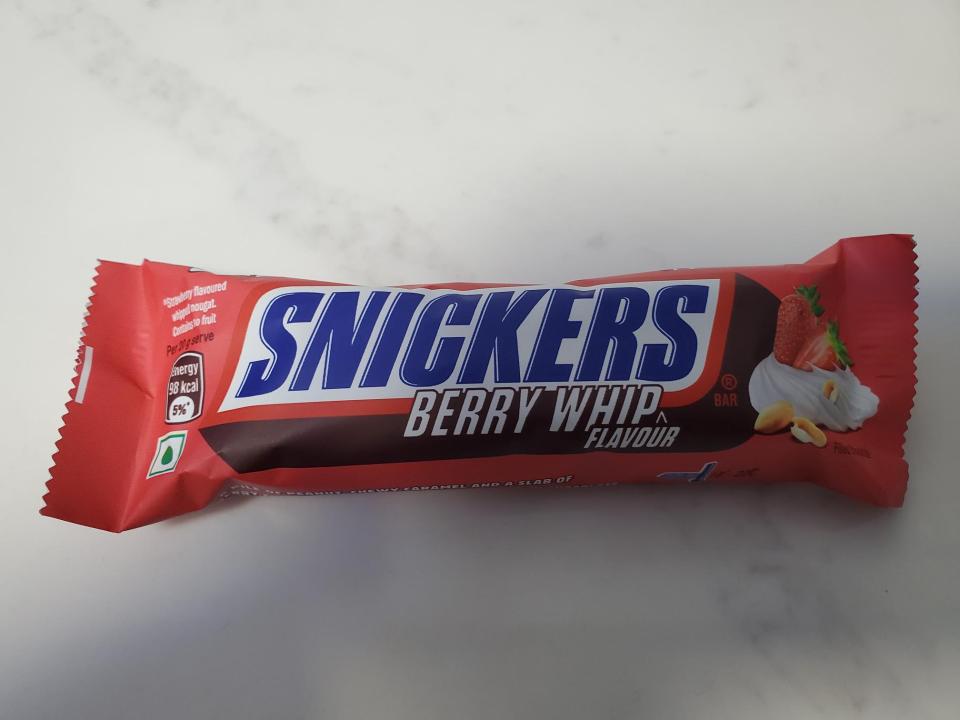 Snickers Berry Whip candy bar.