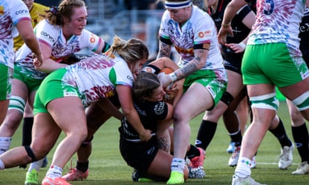 May Campbell in the thick of the action against Harlequins during Saracens’ semi-final win.