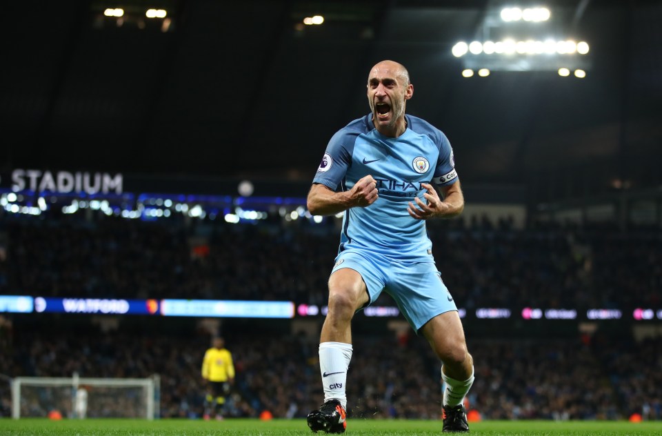 Pablo Zabaleta of Manchester City celebrating a goal.