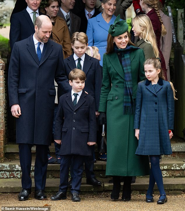 The royal couple spoke of how they watch Princes George and Louis (pictured together alongside Princess Charlotte in December 2024) play rugby at weekends in 'freezing' weather