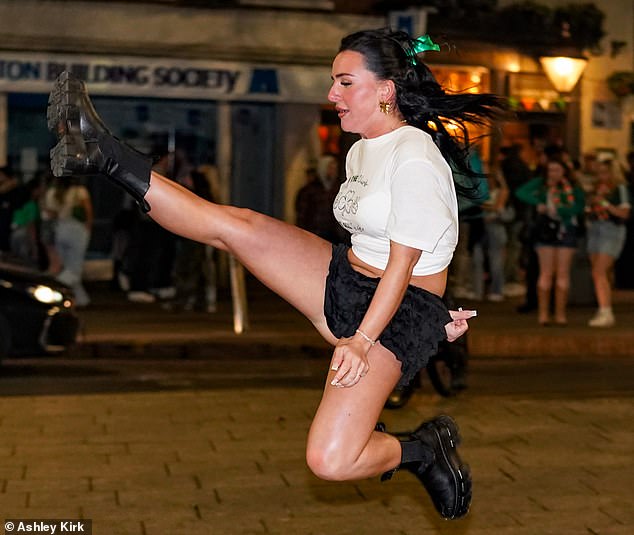 One woman was seen doing an Irish jig in the street and jumping impressively high in the air in Nottingham