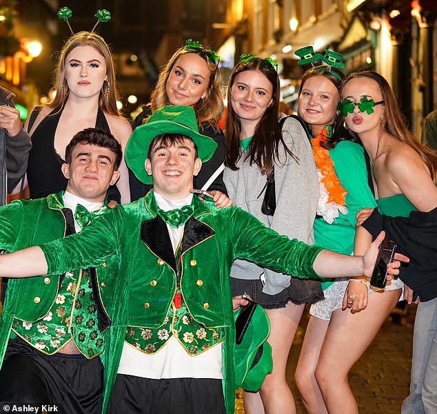 Shamrocks, leprechaun hats and green clothing were the go-to outfit choices for this group in Nottingham