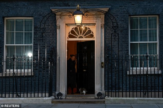 Euan told the children to 'focus on what's normal when you go behind that door'. Pictured Larry the cat entering Number 10