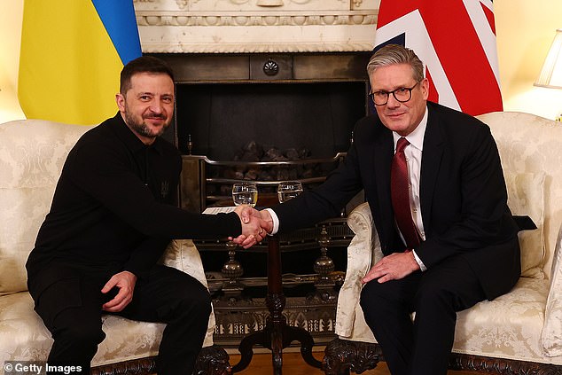 Sir Keir with Ukrainian President Volodymyr Zelensky. The PM met officials from 31 countries at the Northwood military base as a part of efforts to galvanise his 'coalition of the willing' into a viable plan for a peacekeeping force in Ukraine