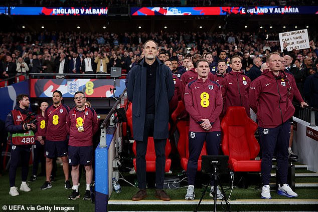 Tuchel stood motionless near as 'God save the King' was played ahead of the tie with Albania