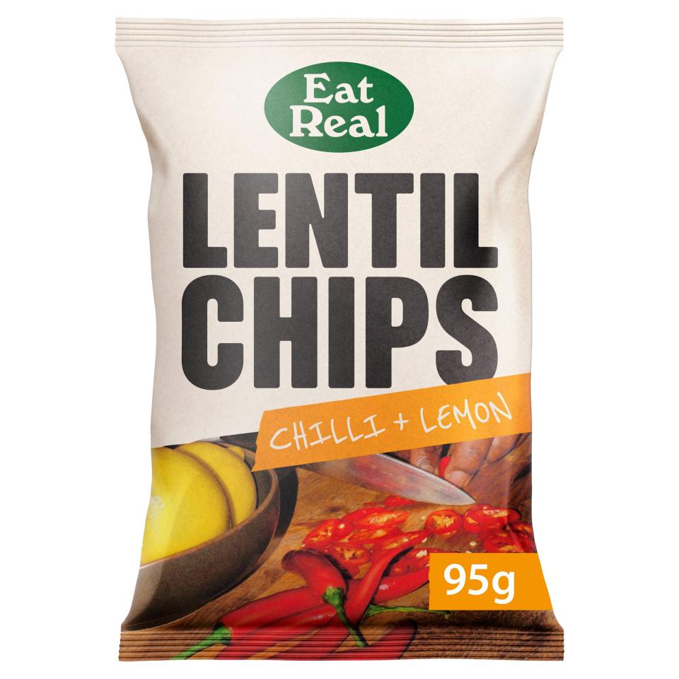 Eat Real Chilli & Lemon Lentil Chips (95g) bag.