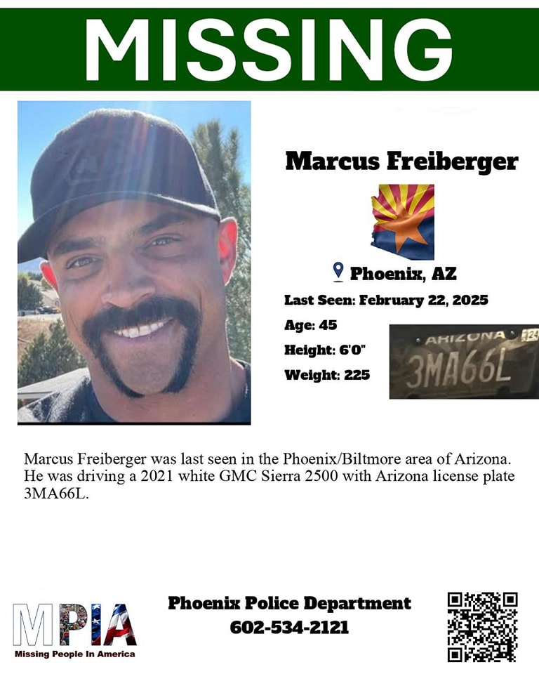 Missing person poster for Marcus Freiberger.