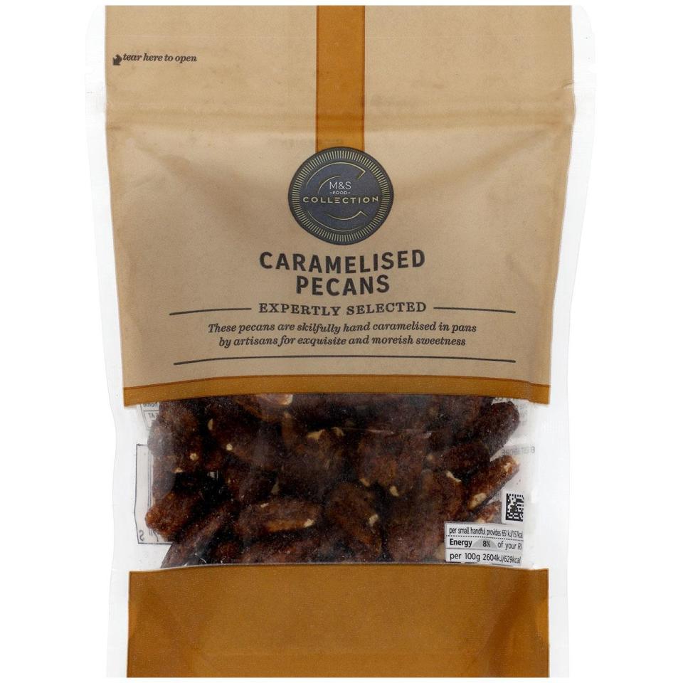 Package of M&S Collection caramelised pecans.