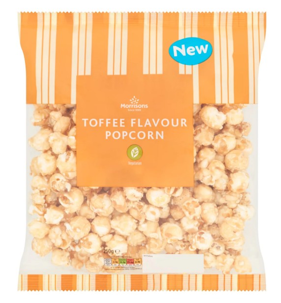 Bag of Morrisons Market Street toffee flavour popcorn.