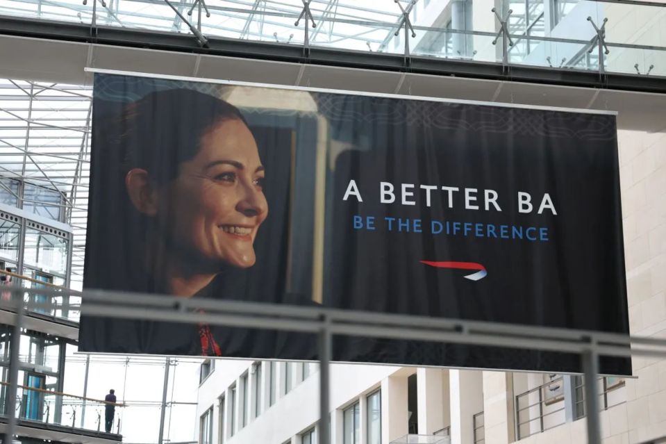 An image collage containing 1 images, Image 1 shows British Airways banner: A Better BA, Be the Difference