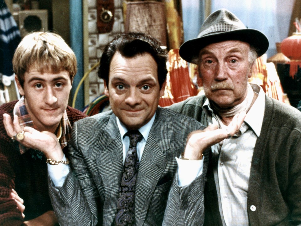 Photo of Nicholas Lyndhurst, David Jason, and Lennard Pearce in Only Fools and Horses.