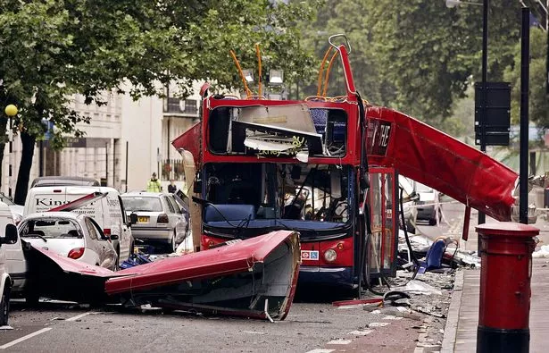 A photo of an exploded bus 