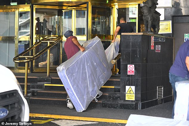 The hotel has been cordoned off but workers were seen bringing beds and mattresses inside last week