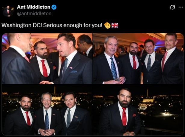 Ant Middleton posed for pictures alongside Mr Farage and Reform treasurer Nick Candy in Washington DC earlier this year