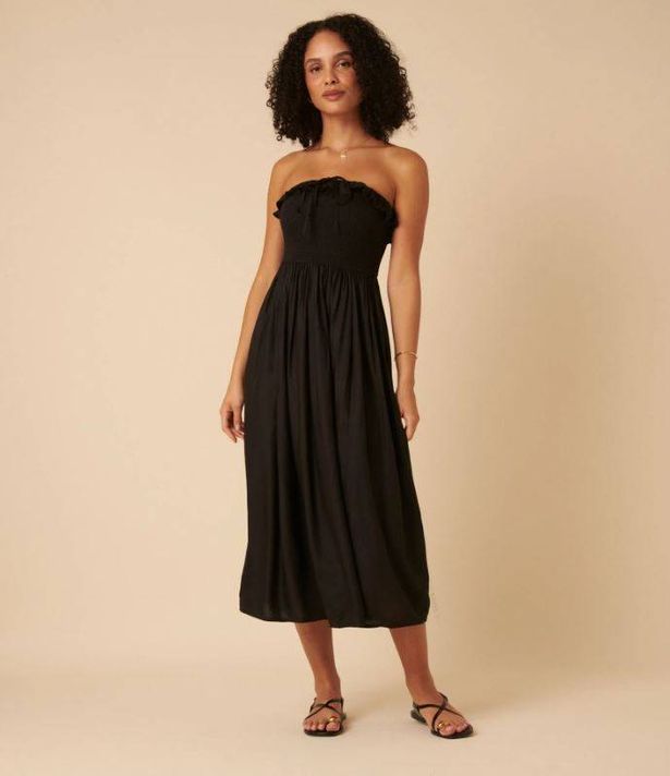 Black Bandeau Ruched Bela Midi Dress