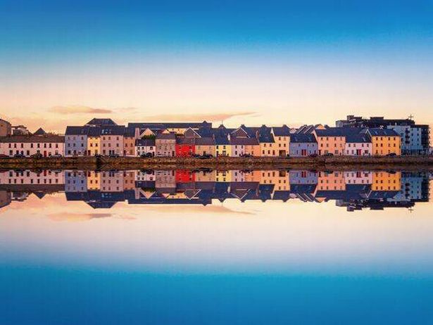 Beautiful panoramic sunset view over The Claddagh Galway in Galway city, Ireland