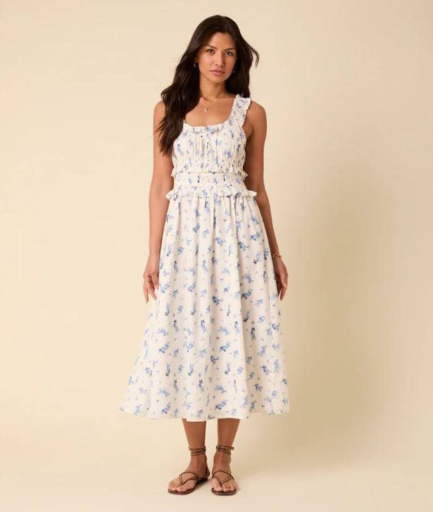 White Floral Sleeveless Ariel Midi Dress