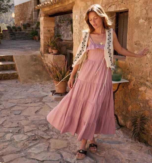 Pink Frill Tiered Delphine Midi Dress