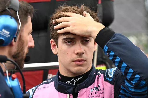 Franco Colapinto with his hand on his head on the F1 grid