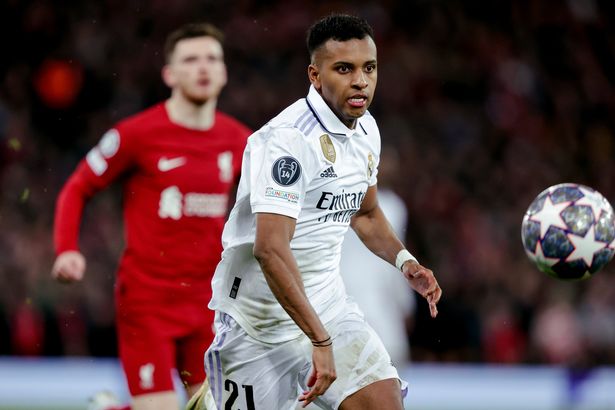 Rodrygo Silva de Goes of Real Madrid  during the UEFA Champions League  match between Liverpool v Real Madrid at the Anfield on February 21, 2023 in Liverpool United Kingdom