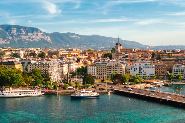 Aerial view of Geneva downtown city in Switzerland