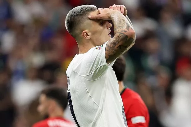 Benjamin Sesko of Slovenia reacts after his shot is saved by Diogo Costa of Portugal during the UEFA EURO 2024 round of 16 match between Portugal and Slovenia at Frankfurt Arena on July 01, 2024 in Frankfurt am Main, Germany.