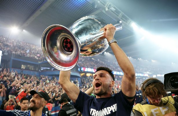 Goncalo Ramos with the Champions League trophy