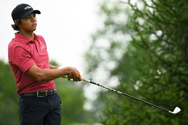 Charlie Woods hits his tee shot on the fourth hole during the third round of the 2025 Junior PGA Championship at Birck Boilermaker Golf Complex on Thursday, July 31, 2025 in West Lafayette, Indiana.