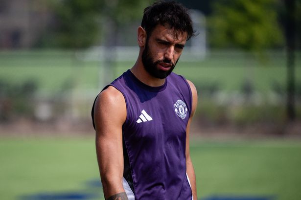 Bruno Fernandes of Manchester United in action during a first team training session as part of their pre-season tour of the USA at Endeavor Health Performance Center on August 01, 2025 in Chicago, Illinois.
