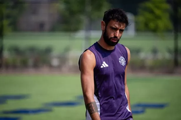 Bruno Fernandes of Manchester United in action during a first team training session as part of their pre-season tour of the USA at Endeavor Health Performance Center on August 01, 2025 in Chicago, Illinois.
