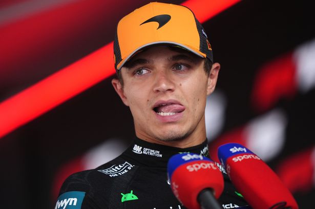 Lando Norris in the media pen after qualifying for the Hungarian Grand Prix