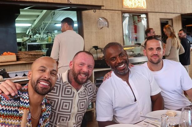 Graham Quinn (second left) with Marvin Humes and other friends