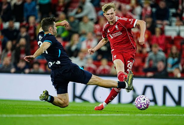 Will Wright almost bagged a dream goal in front of the Kop