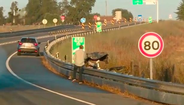 Crash scene by side of road in Portugal