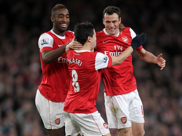 Sebastien Squillaci celebrating his only Premier League goal