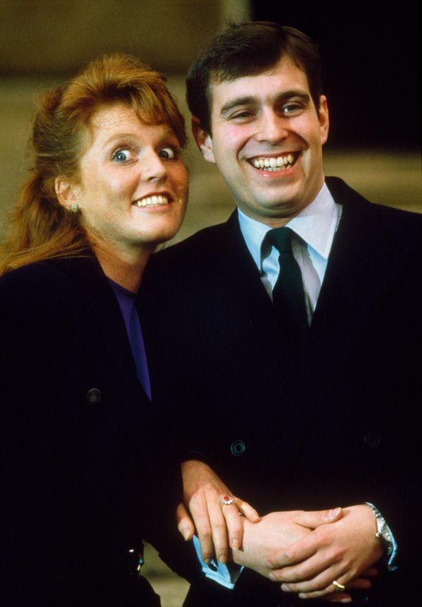Prince Andrew and Sarah Ferguson after the announcement of their engagement in March 1986