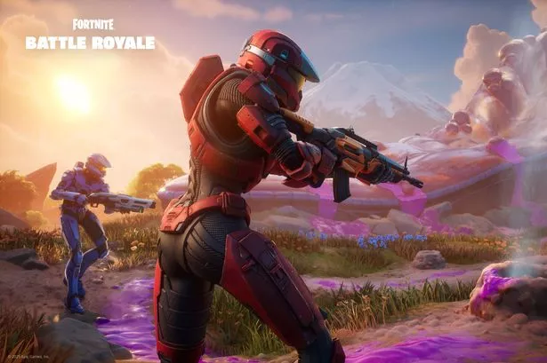 UNSC Spartans investigate curious holes in the ground in Fortnite.
