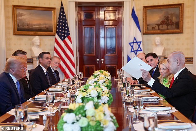 Israeli Prime Minister Benjamin Netanyahu is pictured earlier this month presenting a letter he said he sent the Nobel Peace Prize committee nominating Trump. Pakistan also said it would recommend Trump for the prize