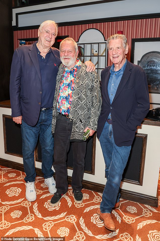 All the original Monty Python members, including Terry Gilliam (centre), 84, and Michael Palin (right), 82, alongside Cleese (left) and Idle, continue to receive money from Spamalot, the musical stage show Idle wrote based on a Monty Python film