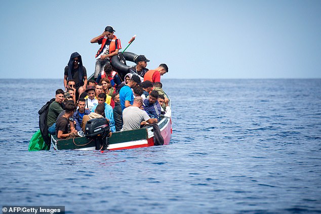In 2024, Spain received a record number of migrants who crossed illegally via sea, with more than 61,000 people having arrived on boat. Pictured: A boat carrying migrants in the Strait of Gibraltar