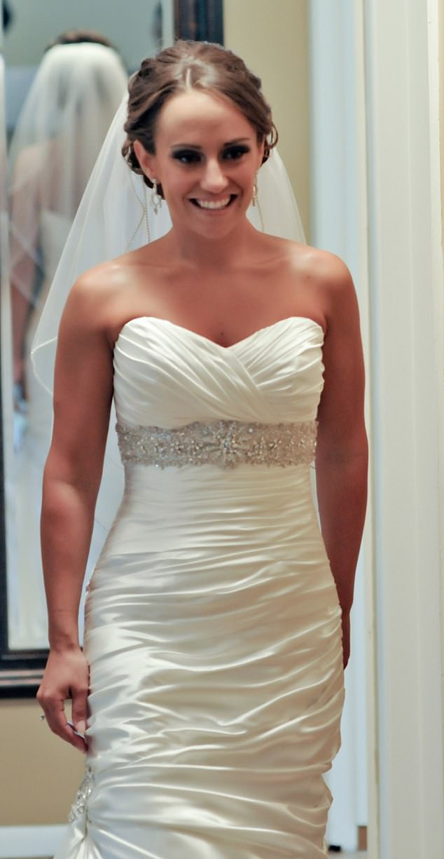 Cynthia Donovan in her wedding dress. She says, 'I’d always been fit and healthy, but my desire to have the perfect body tripled from the moment I got engaged'