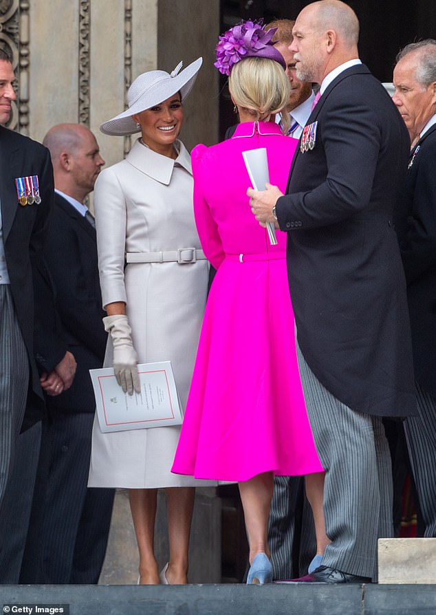 While Zara was seen chatting with Meghan and Harry, Mike appeared to avoid conversation with the Sussexes
