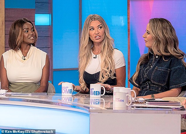 Christine on Loose Women with Oti Mabuse, left, and author Sophie Gravia, right