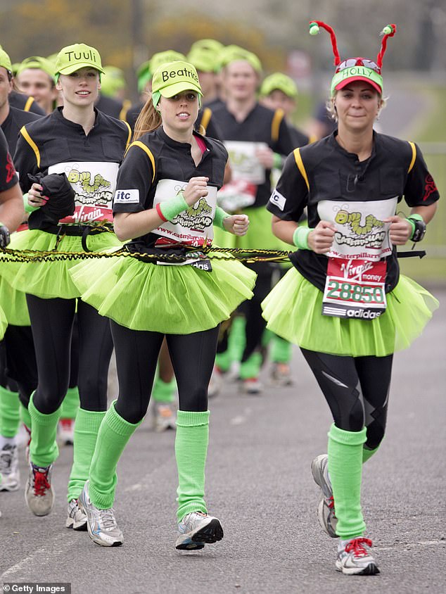 The Princess was one of 34 runners who joined together to form a human caterpillar were tied to each other while running the route