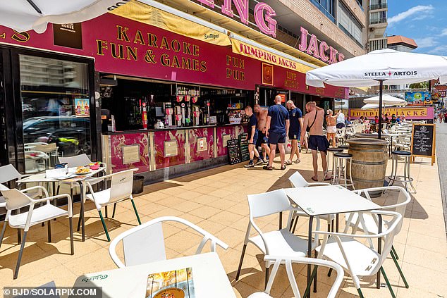 Costa del Sol isn't the only Spanish holiday hotspot experiencing a drop in visitors this year - Majorca has also seen a sharp decline in tourist numbers. Pictured: Jumping Jacks bar a few days ago