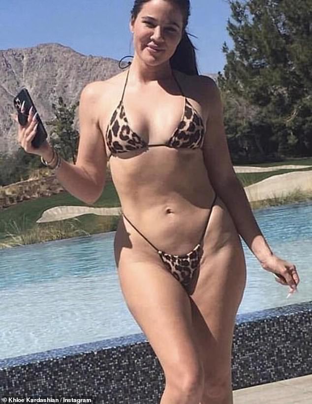 This leaked photo caught the American TV personality unedited, without makeup and modelling a leopard print swimsuit while posing beside an outdoor pool - all very innocent, but there's a reason why her family wanted all trace of it gone from the internet