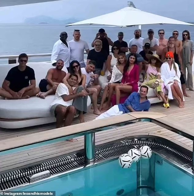 Billionaire Joe Nahmad had a $13 million wedding in Sardinia in May 2023, and it was attended by a slew of A-listers. Above. Tom Brady is seen (far left) with Leonardo DiCaprio (back row, fifth from right)