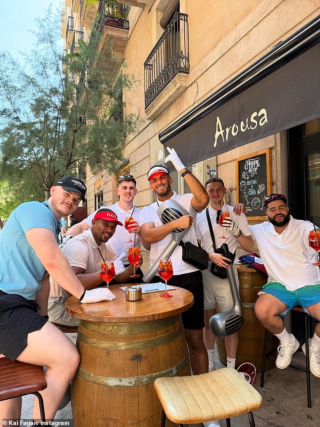 Meanwhile, Kai and his friends had a grand time on his own stag party, larking around and drinking during their sporty-themed outing