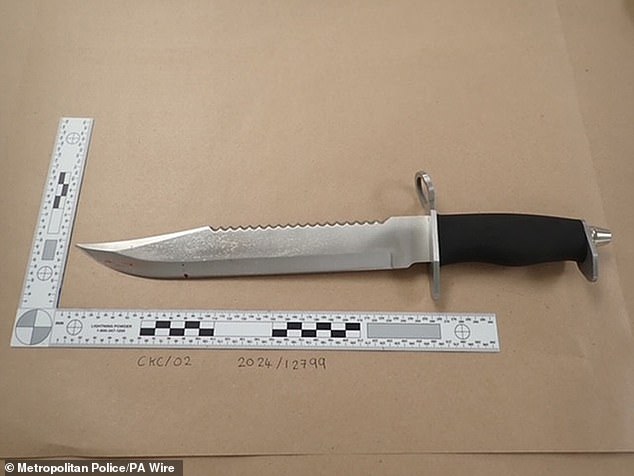 Undated handout photo issued by Metropolitan Police of the knife used by zombie-knife attacker Rumarni Tuitt who has been found guilty at the Old Bailey of slashing a man at Notting Hill Carnival